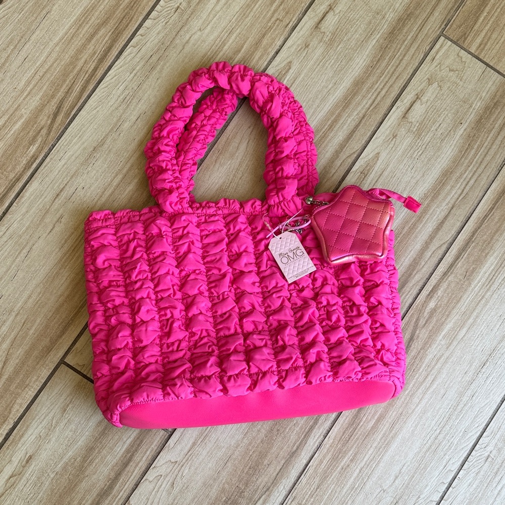 Miss Gwen’s OMG Accessories Hot Pink Ruffled Tote Bag with Quilted Pouch